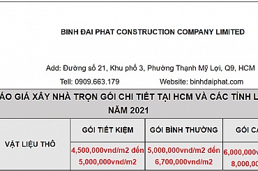 Bảng báo giá thi công trọn gói và vật tư kèm theo báo giá mới nhất 2023