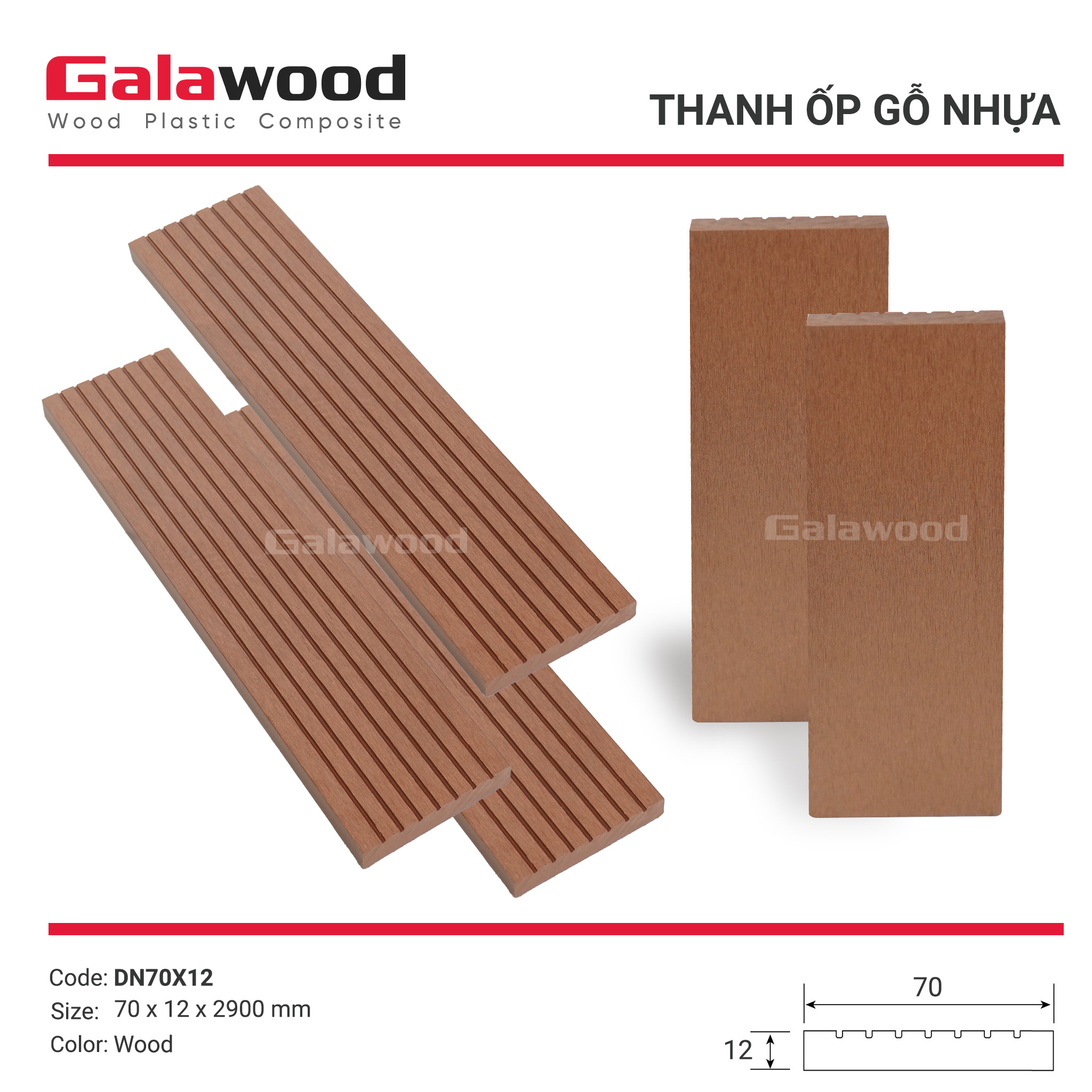 Thanh nhựa đa năng: DN70x12 Galawood