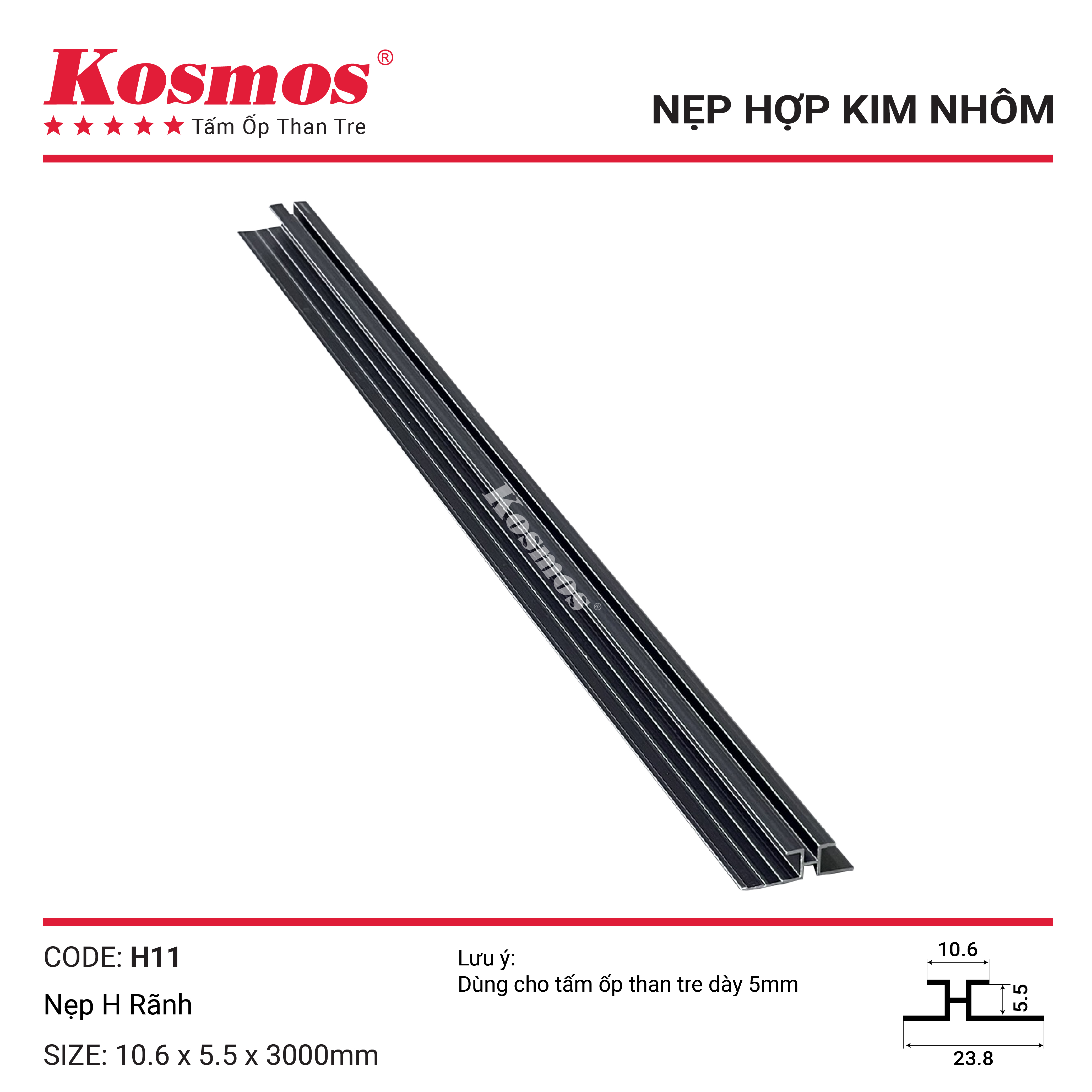 Nẹp H11 rãnh đen