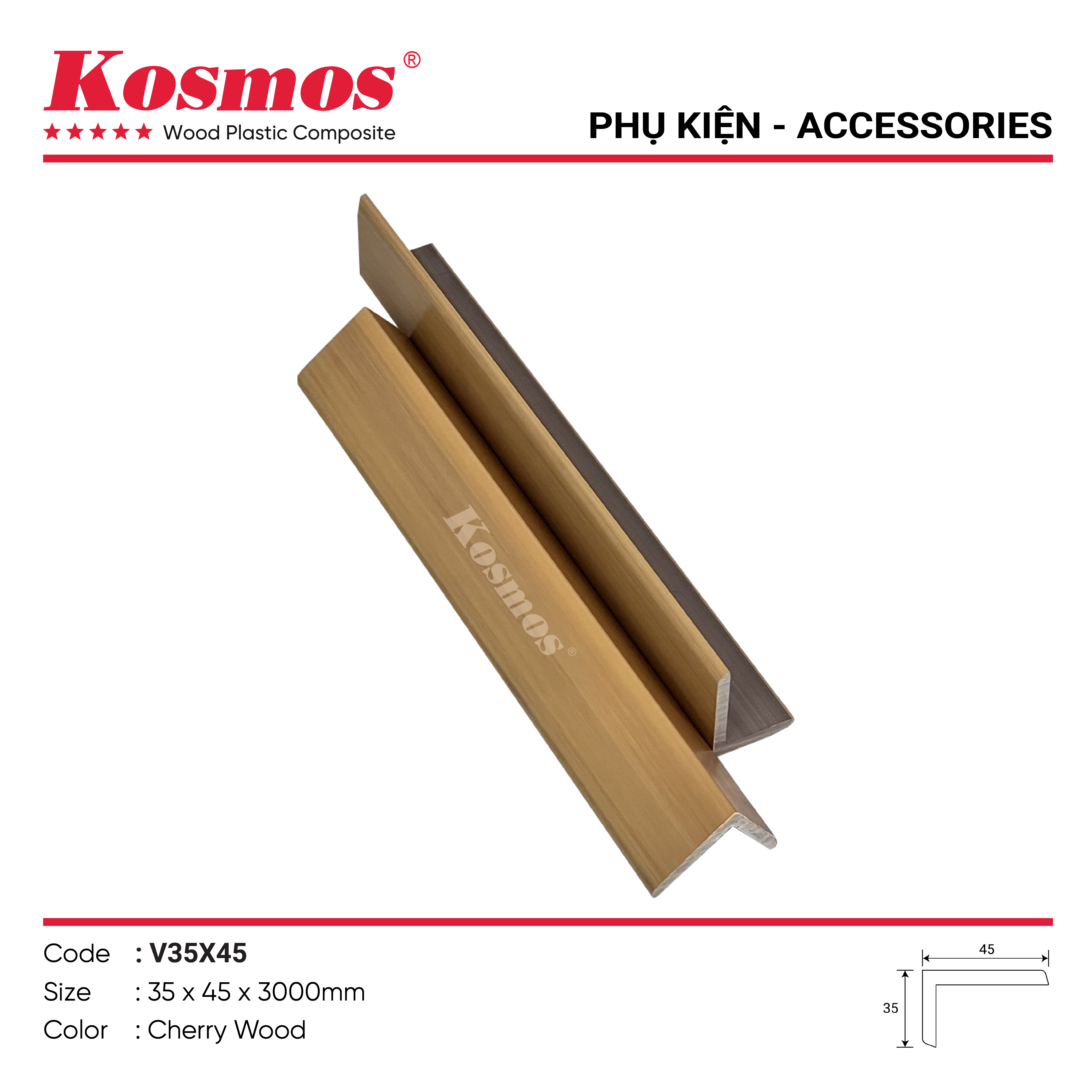 V35x45 –  Cherry Wood THANH NẸP GÓC NGOÀI